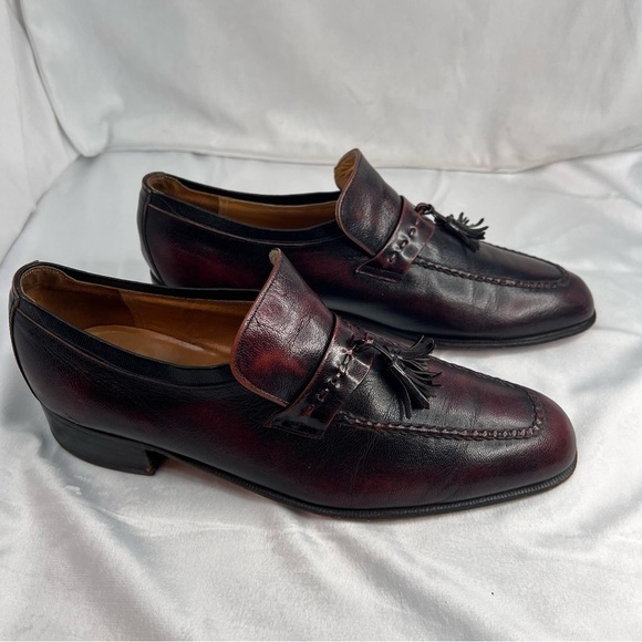 JOHNSTON & MURPHY Mens Cherry Black Leather Tassel Loafers Slip On